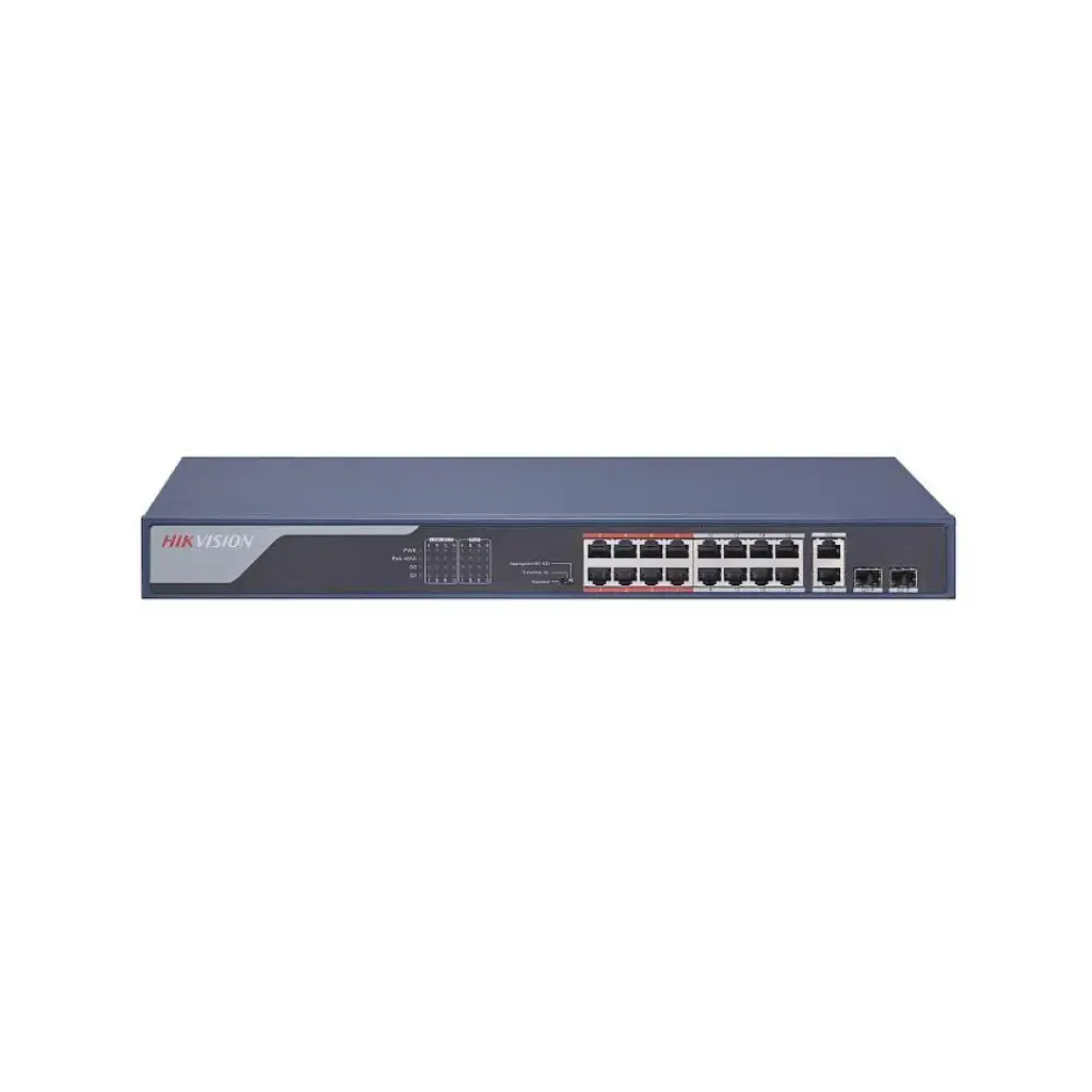 HIKVISION POE SWITCHING 16+2+2 PORT (10/100MB POE)(10/100MB Uplink)(1000MB SFP)(Unmanaged)(250W) รุ่น DS-3E0318P-E(B)