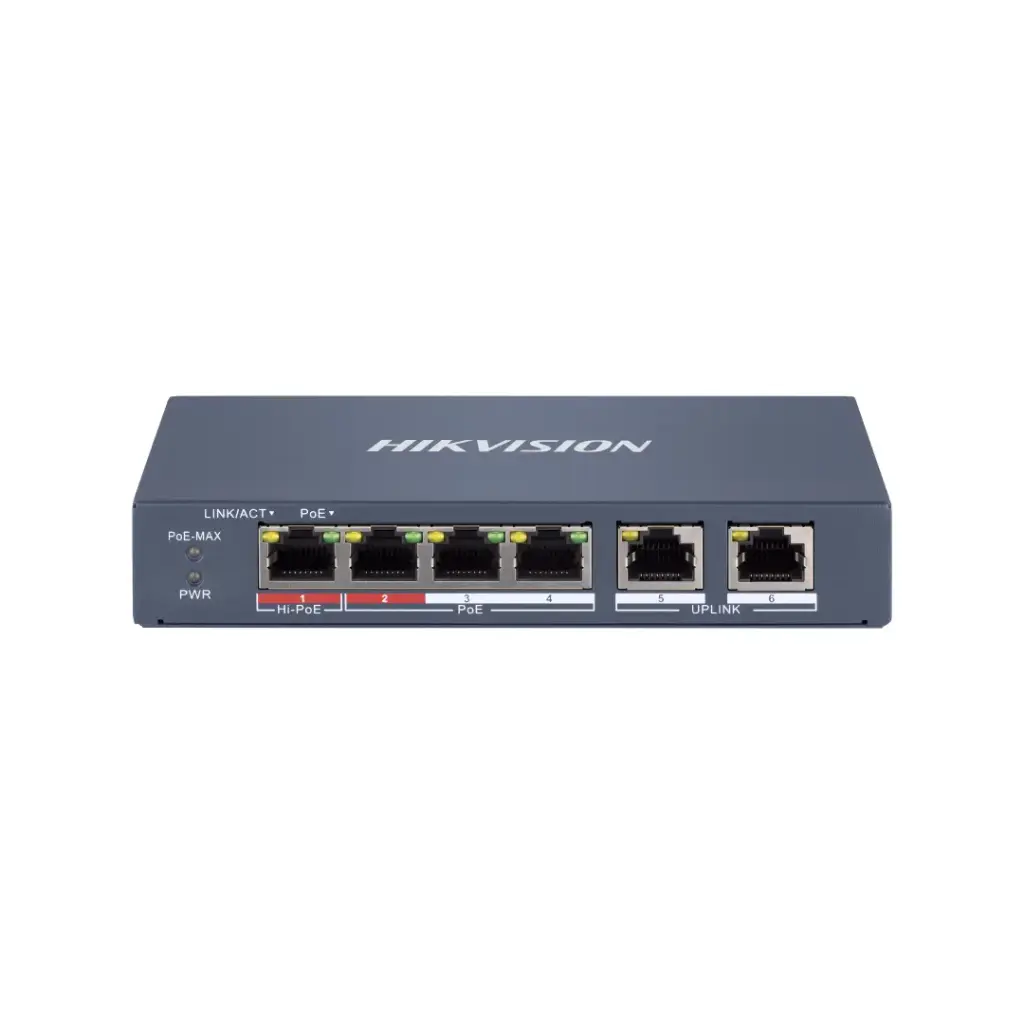 HIKVISION POE SWITCHING 4+2 PORT (10/100MB POE) (10/100MB Uplink) (Managed)(60 W) รุ่น DS-3E1106HP-EI