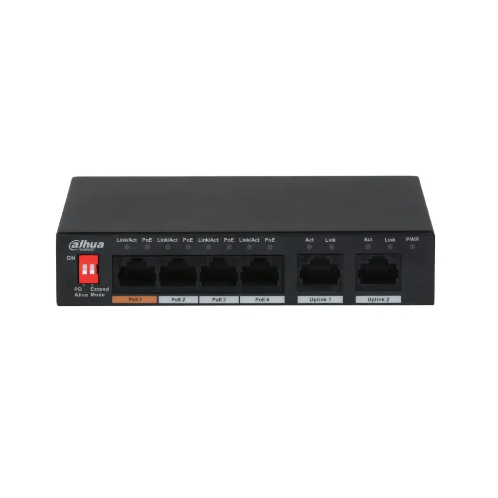 DAHUA POE SWITCHING 4+2 PORT (10/100MB POE)(10/100MB Uplink)(Unmanaged)(60W) รุ่น DH-PFS3006-4ET-60