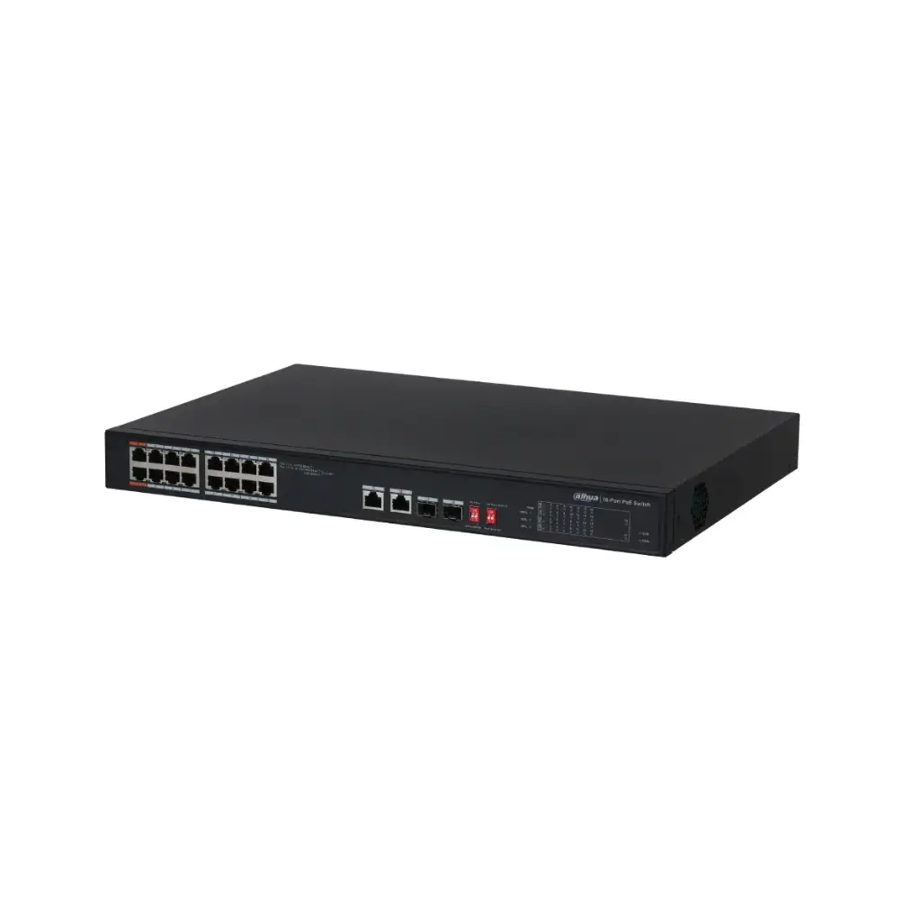 DAHUA POE SWITCHING 16+2+2 PORT (10/100MB POE)(1000MB Uplink)(1000MB SFP)(Unmanaged)(135W) รุ่น DH-PFS3218-16ET-135