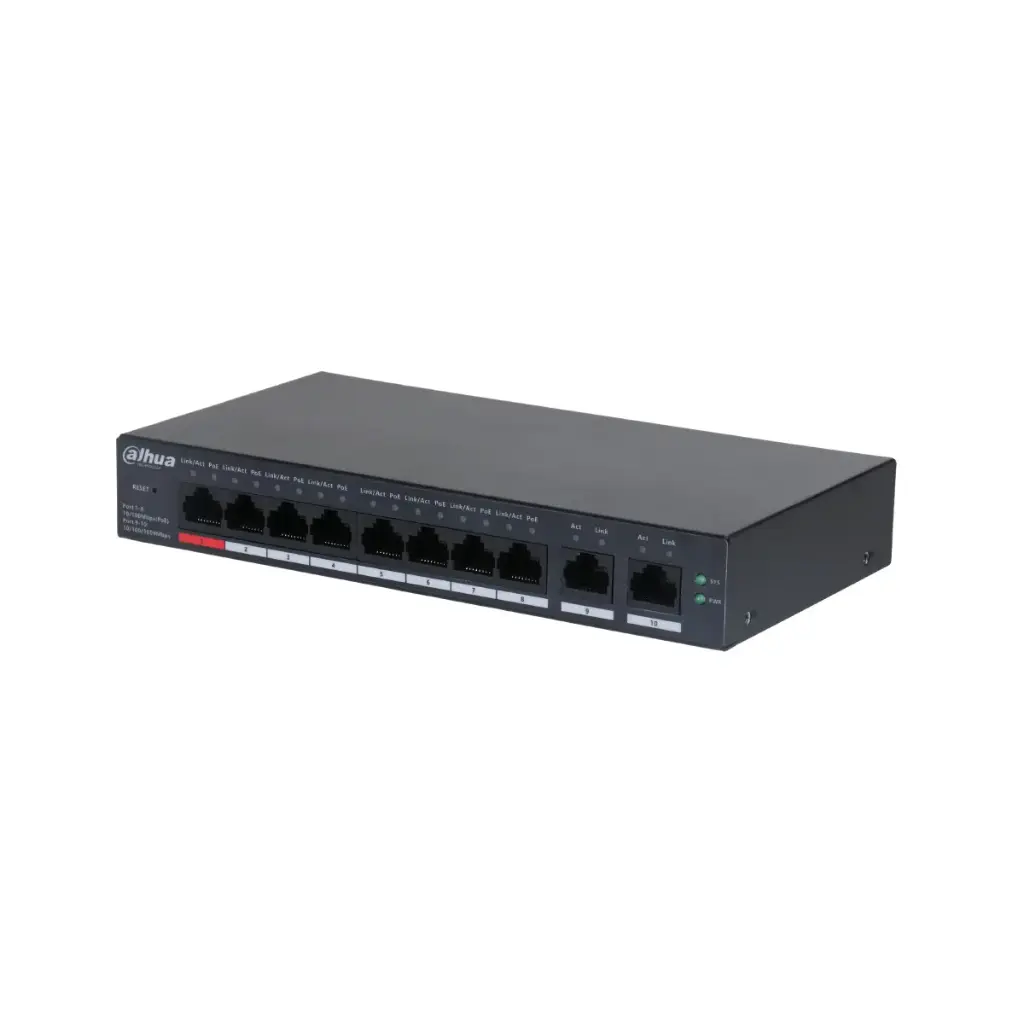 DAHUA POE SWITCHING 8+2 PORT (10/100MB POE)(10/100MB UPLINK)(Cloud Managed)(110W) รุ่น DH-CS4010-8ET-110
