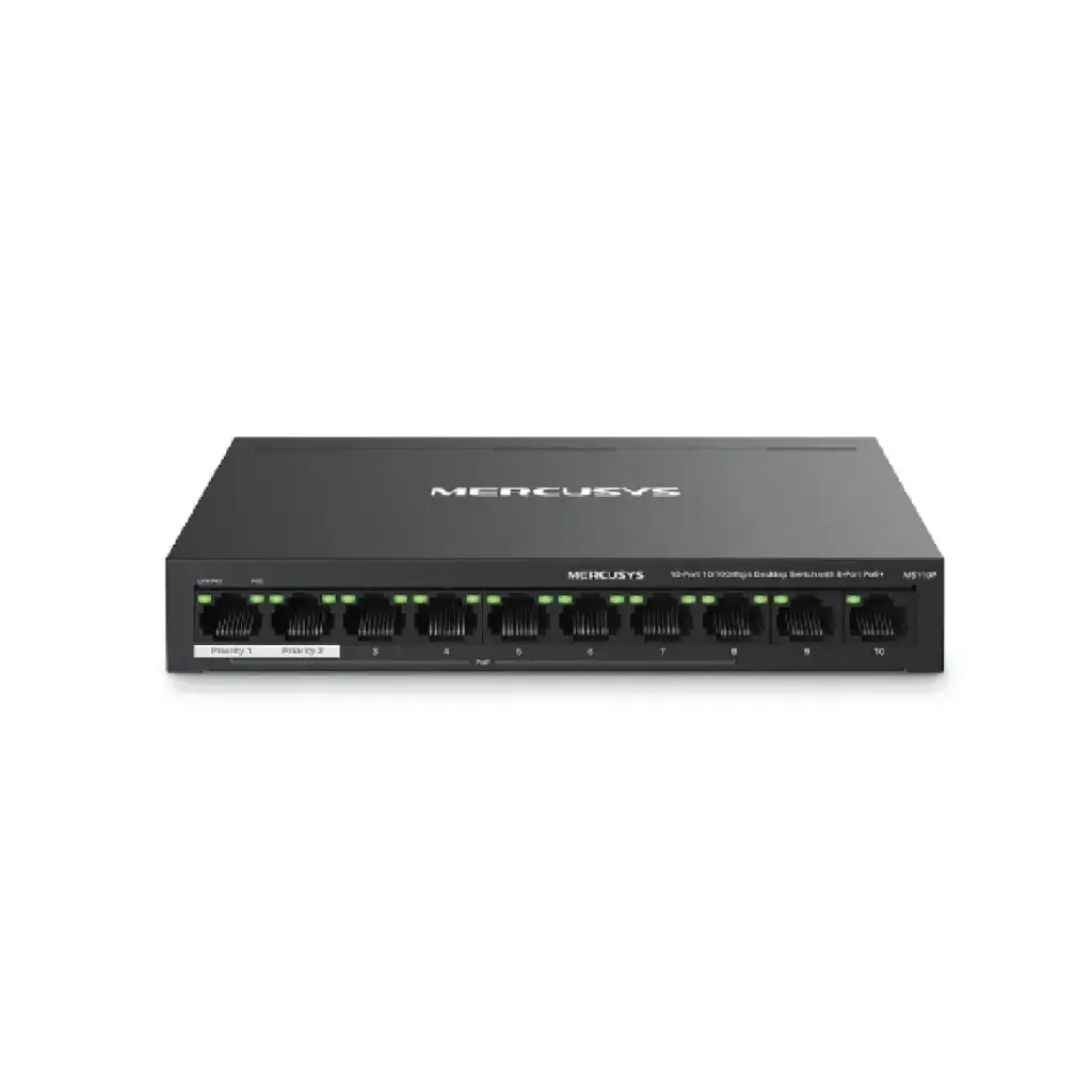 Mercusys 10-Port 10/100Mbps Desktop Switch with 8-Port PoE+ รุ่น MS110P