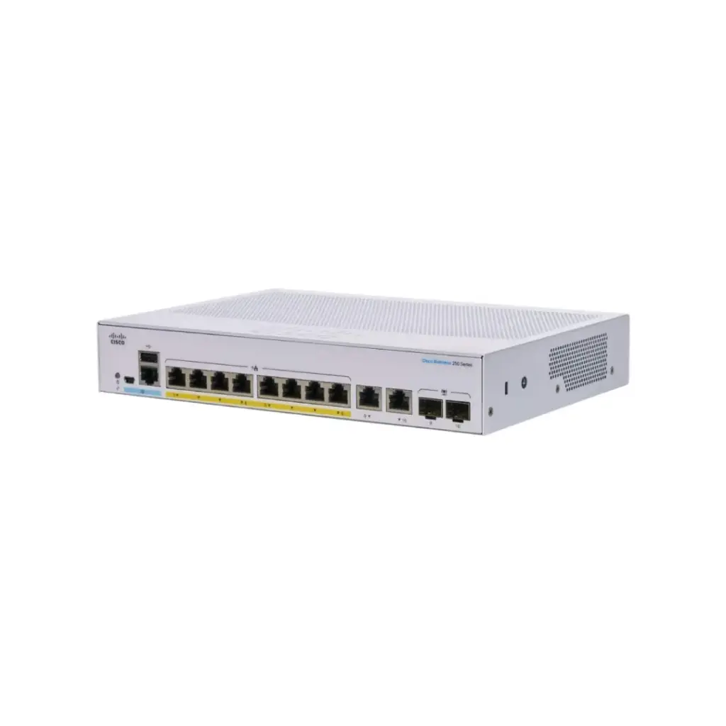 Cisco CBS250 Smart 8-port GE, Partial PoE, Ext PS, 2x1G Combo รุ่น CBS250-8PP-E-2G-EU