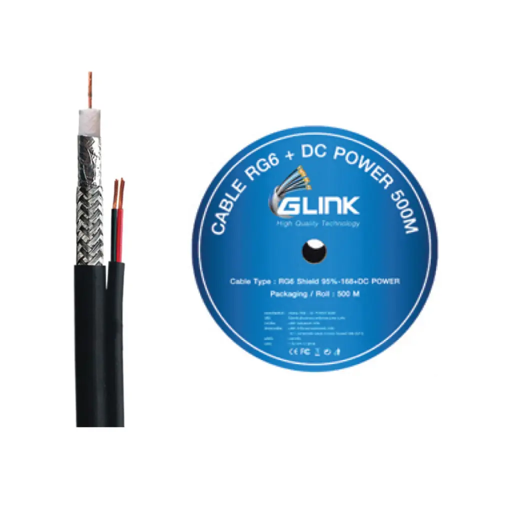 GLINK สาย RG6 มีไฟ ชิลด์ 95% (500 M)รุ่น RG6PW500(19480)