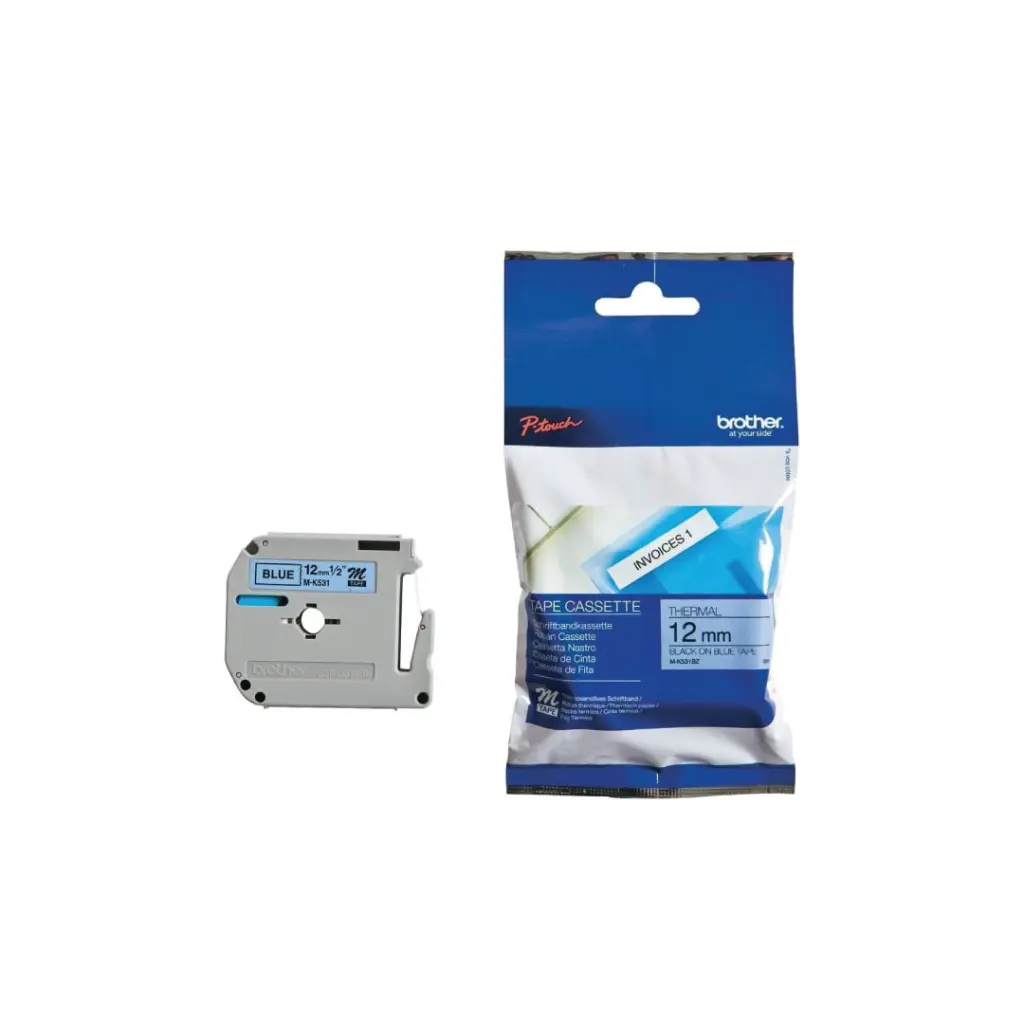 Brother เทปพิมพ์อักษร  สีดำพื้นน้ำเงิน 12 mm. M-K531