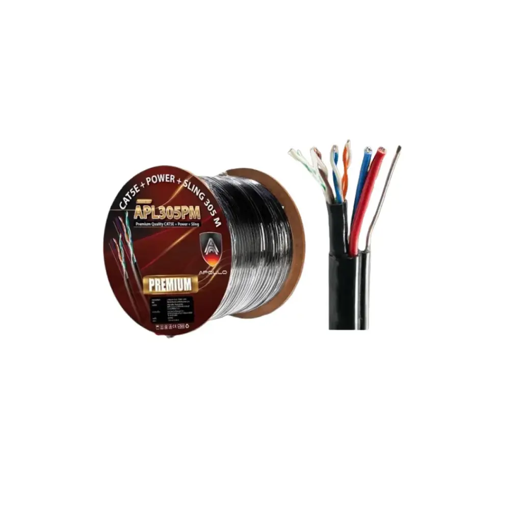 APOLLO สาย LAN CAT5E มีไฟ มีสลิง OUTDOOR (305 M) รุ่น APL-305P-M