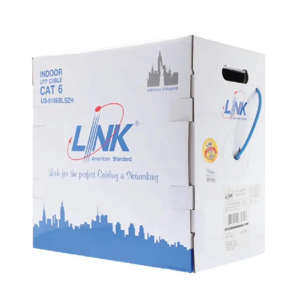LINK สาย LAN CAT6 UTP (250 MHz) w/Cross Filler,23 AWG,LSZH,CMR Blue (305 M) รุ่น US-9106BLSZH
