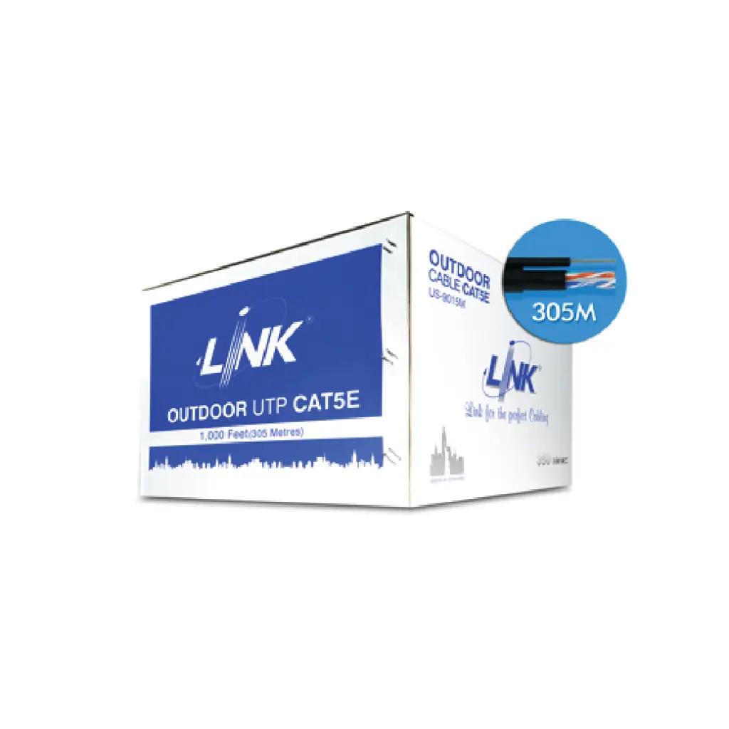 LINK สาย LAN CAT5E UTP, PE Outdoor w/Drop Wire (Single Jacket) Black (305 M) รุ่น US-9015M