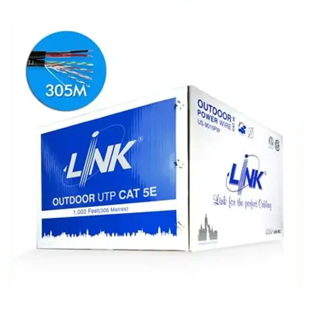 LINK สาย LAN CAT5E UTP , PE Outdoor w/Power Wire (350 MHz), Black (305 M) รุ่น US-9015PW