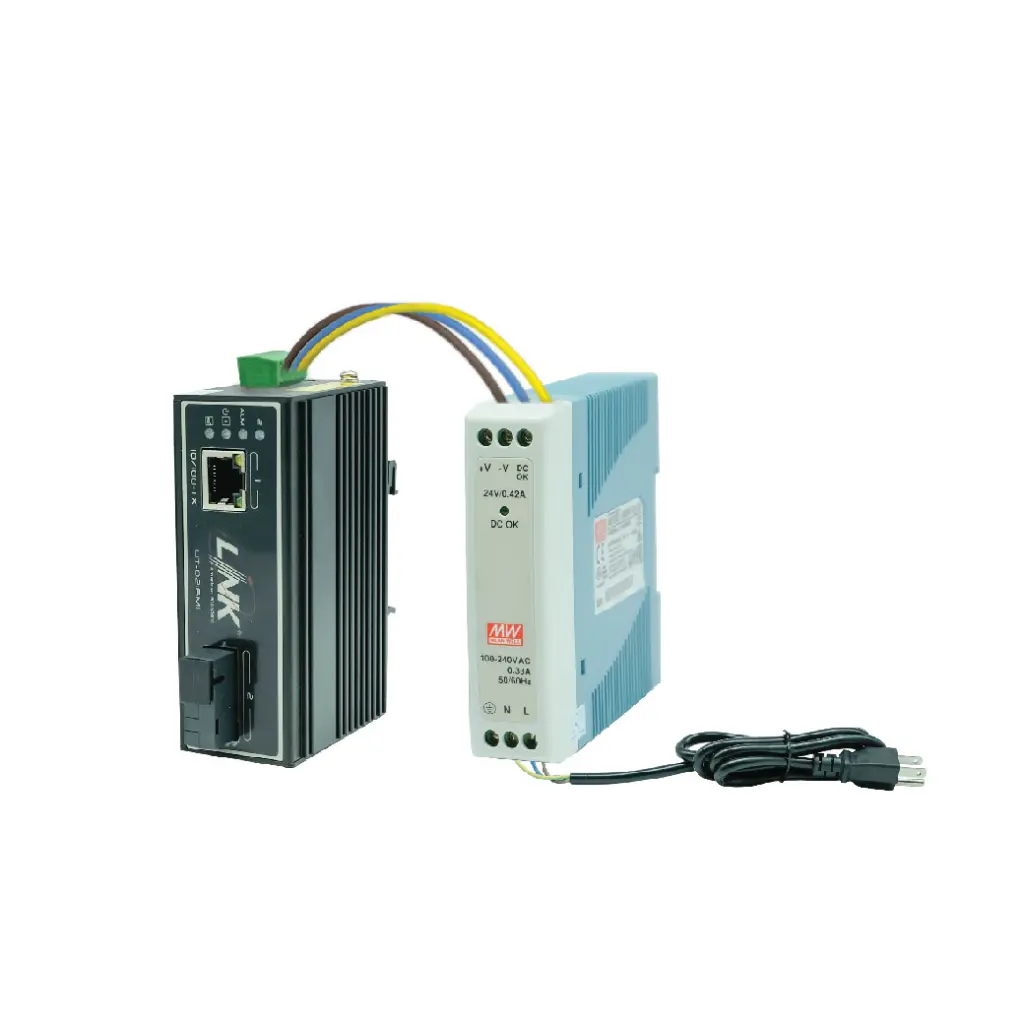 LINK 10/100 Single F.O. Mini-Industrial Converter, SC (SM) w/DC Power Supply 20 km. รุ่น UT-0215MI-TS20 
