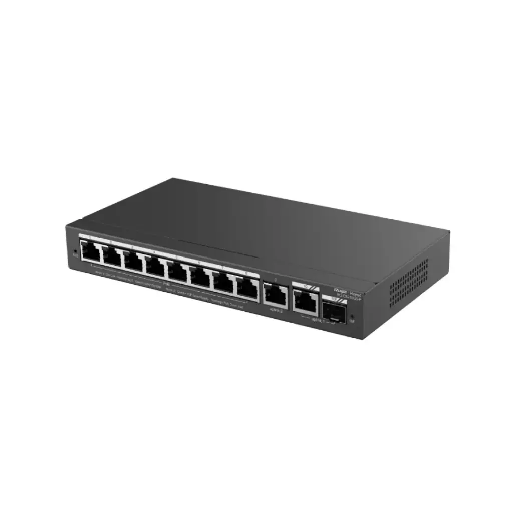 RUIJIE|REYEE 10-Port Gigabit Smart POE Switch, 8 PoE/POE+ Ports with 1 Gigabit RJ45 Uplink +1 Gigabit RJ45/SFP (Combo) uplink,120W PoE power budget, Desktop Steel Case รุ่น RG-ES210GS-P