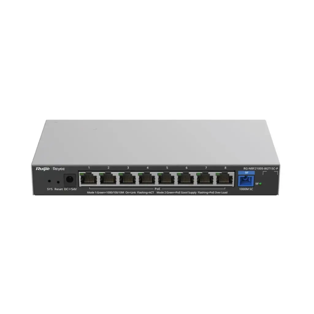 RUIJIE|REYEE Industrial PoE Switch 8×GE + 1×SC รุ่น RG-NBF2100S-8GT1SC-P