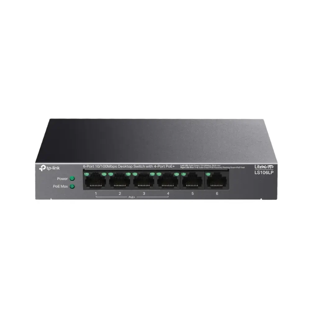 TP-LINK 6-Port 10/100Mbps Desktop Switch with 4-Port PoE+ รุ่น LS106LP